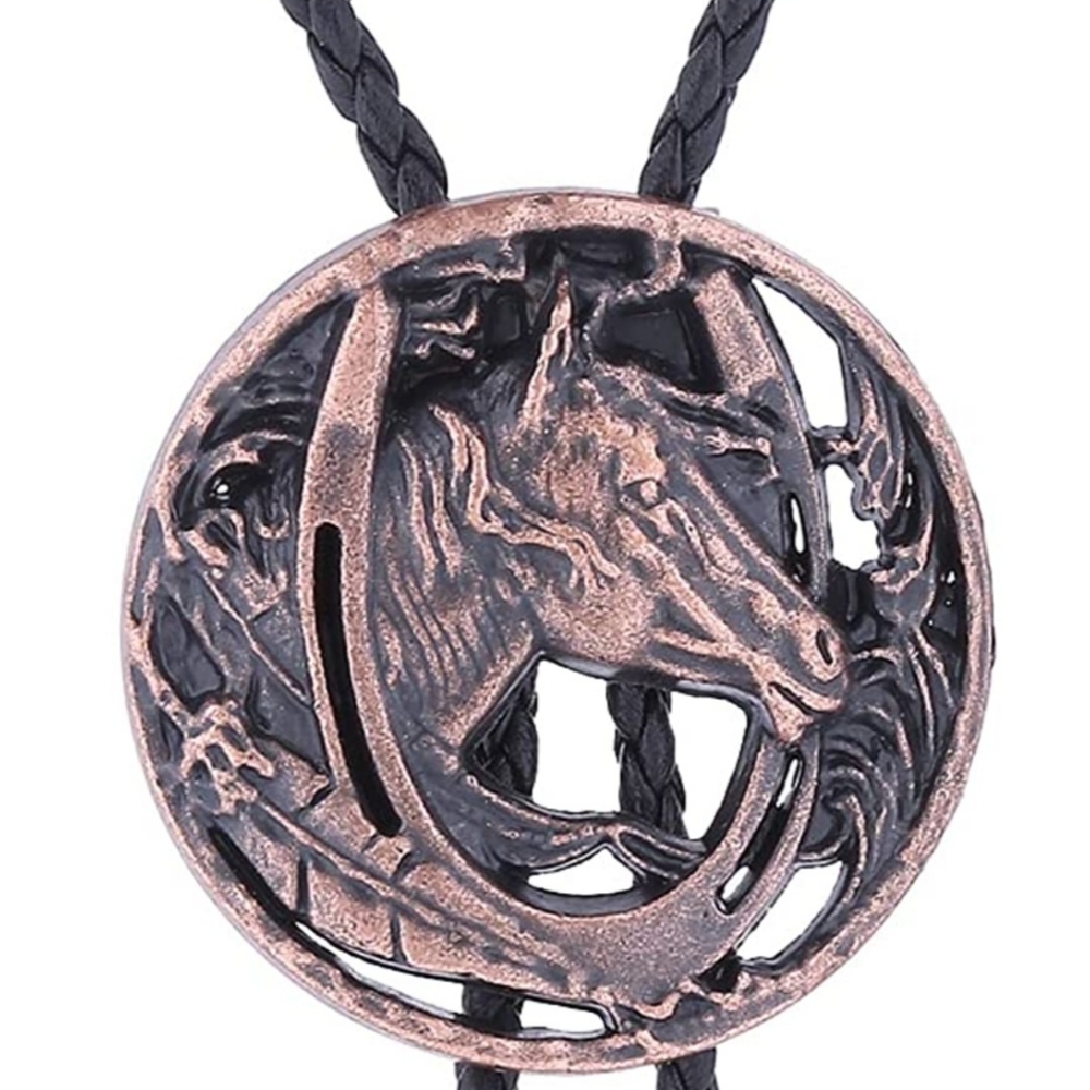New Horse Horseshoe And Cowboy Boots Leather Bolo Tie